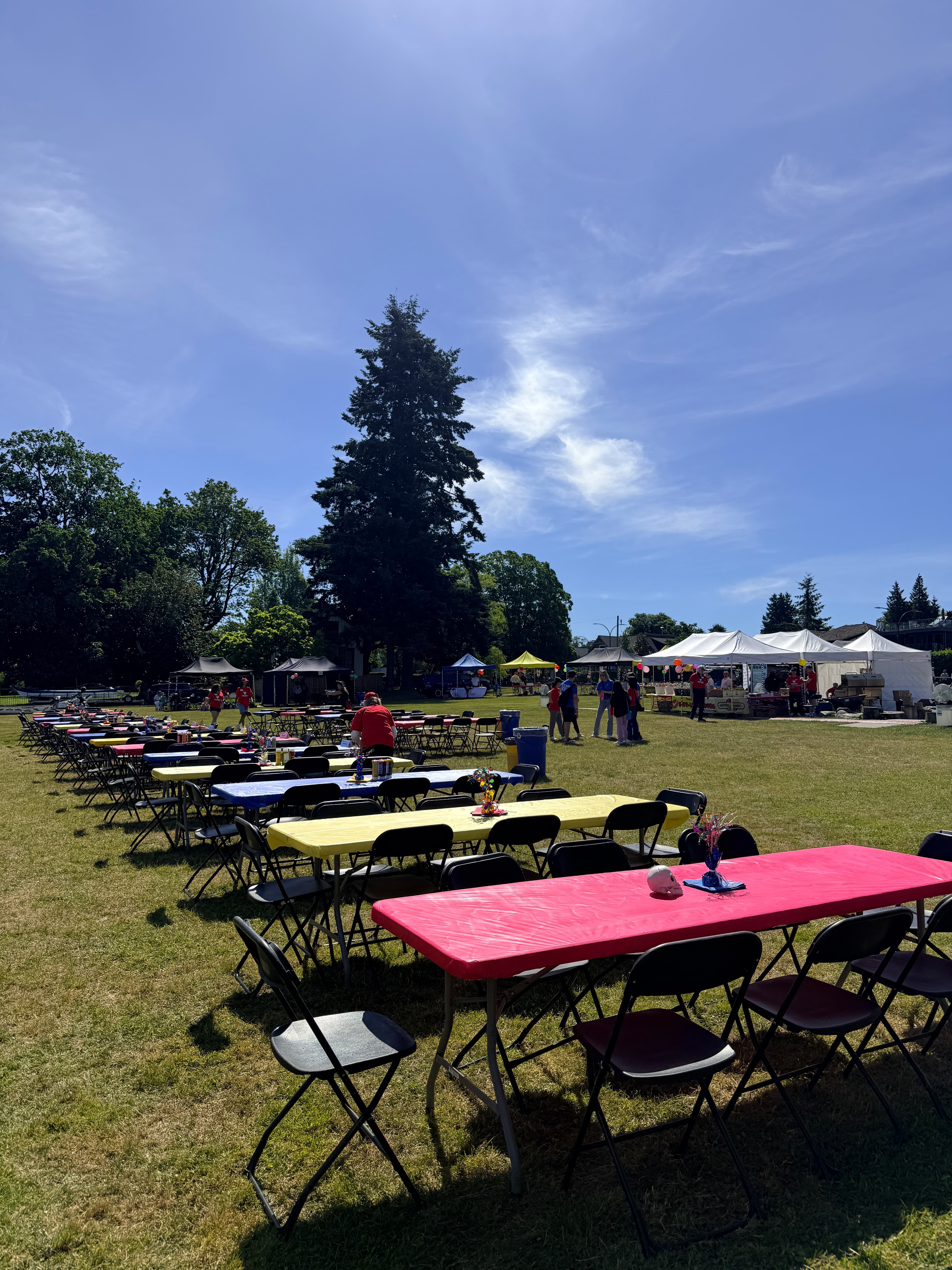 Community tables and activities at an event
